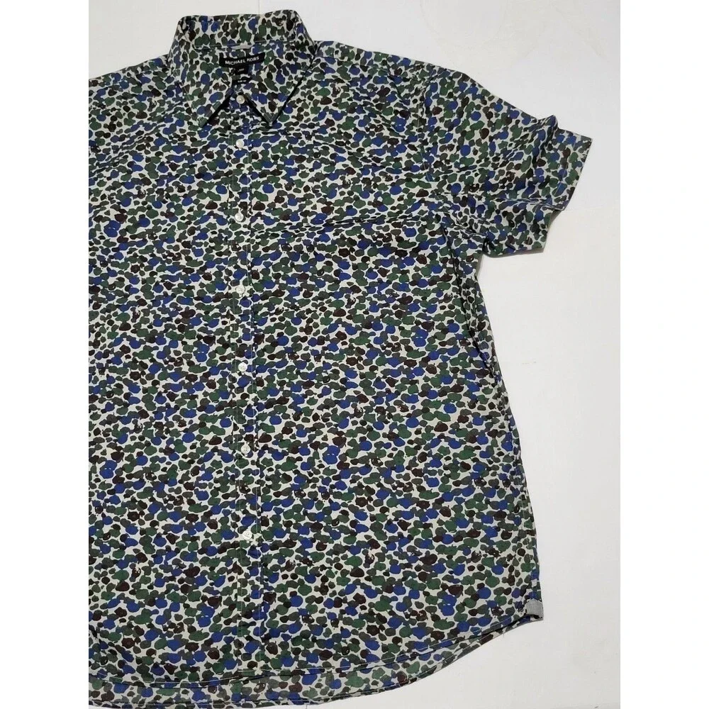 Michael Kors Blue Green Black Printed Short Sleeve Blouse